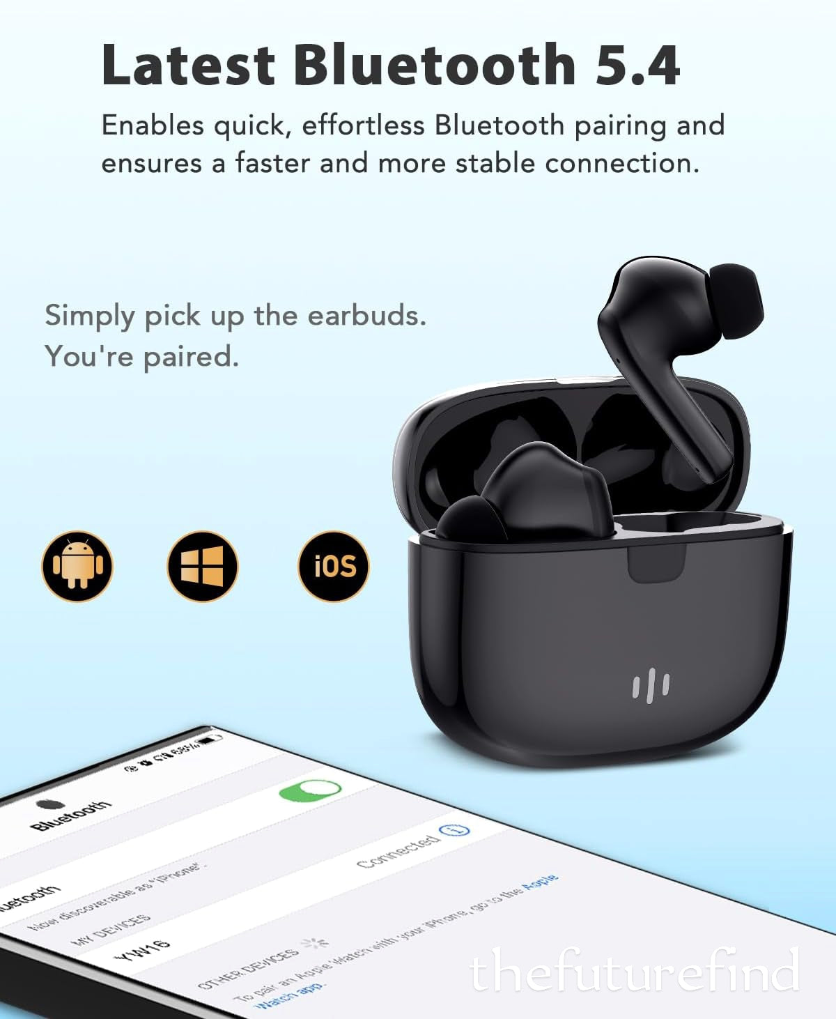 Bluetooth 5.4 ANC True Wireless Earbuds - Lightweight, Immersive Sound, Black.