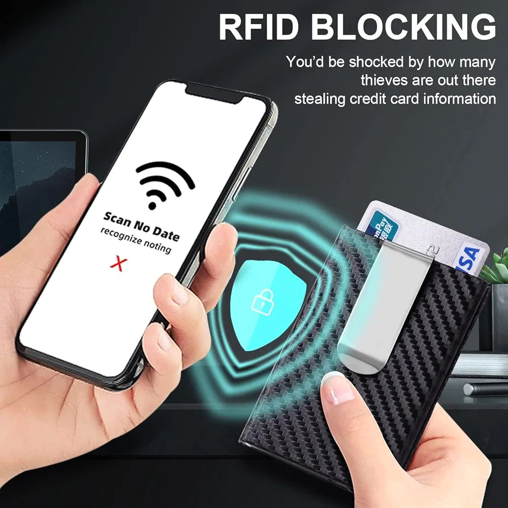 KASTWAVE Slim Wallet – RFID Blocking, Sleek Carbon Fiber Design with Money Clip.