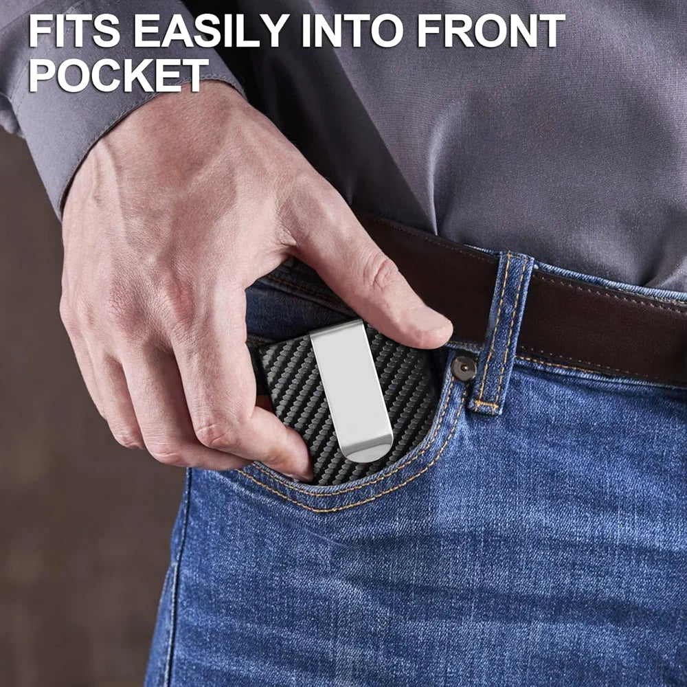 KASTWAVE Slim Wallet – RFID Blocking, Sleek Carbon Fiber Design with Money Clip.